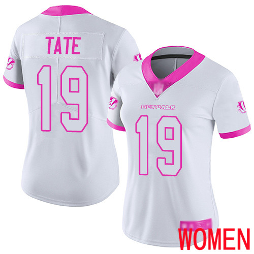 Cincinnati Bengals Limited White Pink Women Auden Tate Jersey NFL Footballl #19 Rush Fashion